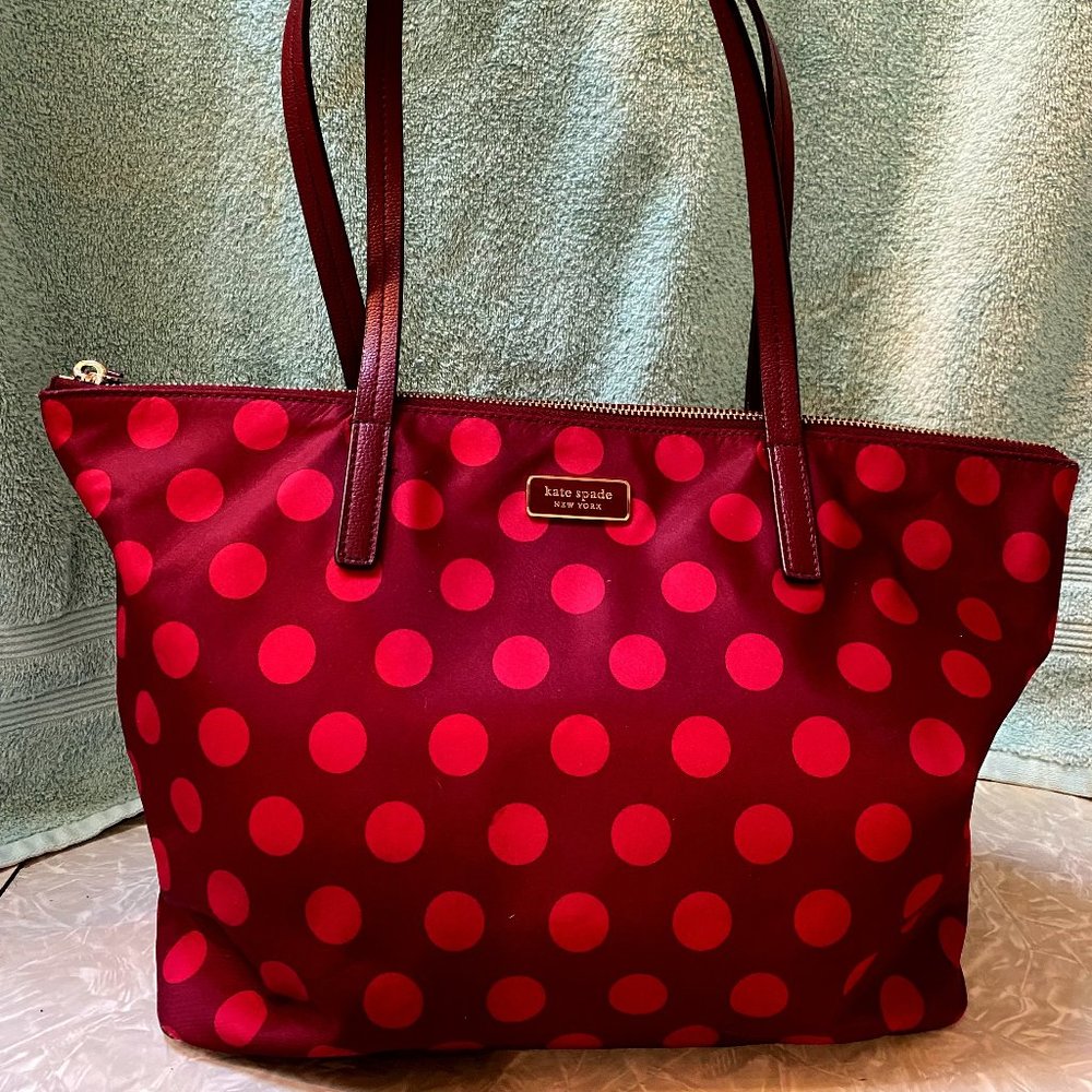VERY GOOD Used Condition - Kate Spade Hayden Blackberry Nylon Zip Tote